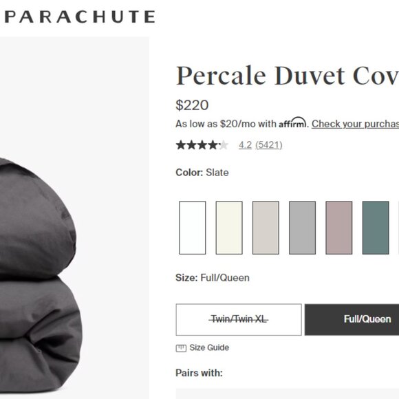 $220 Parachute 100% Percale Cotton Duvet Cover Queen Slate Gray Brooklinen EUC - Picture 1 of 7